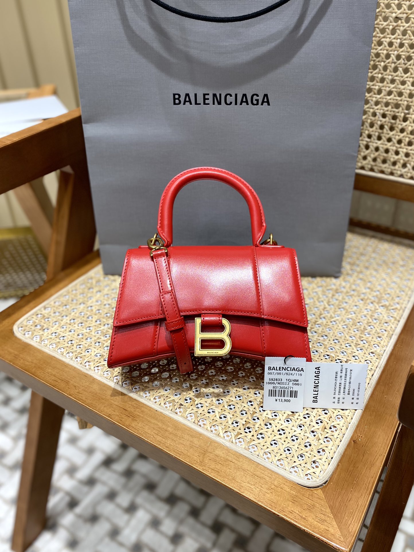 Balenciaga Hourglass XS 19CM BAG 平纹沙漏包 592833红色/金扣