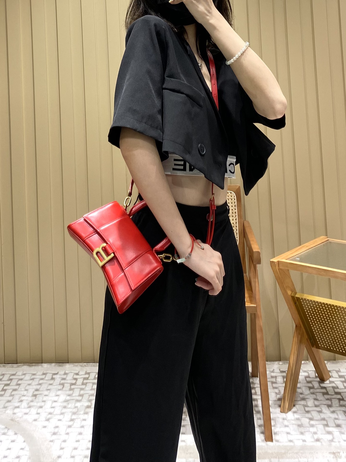 Balenciaga Hourglass XS 19CM BAG 平纹沙漏包 592833红色/金扣
