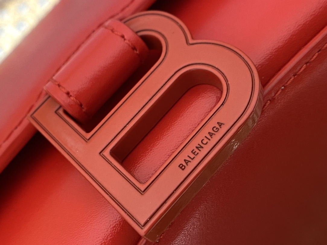 Balenciaga Hourglass S 23CM 平纹纹沙漏包 593546红色/红扣