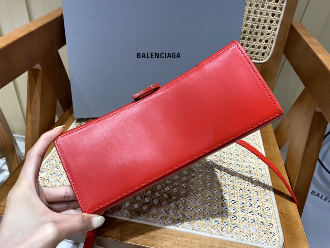 Balenciaga Hourglass S 23CM 平纹纹沙漏包 593546红色/红扣