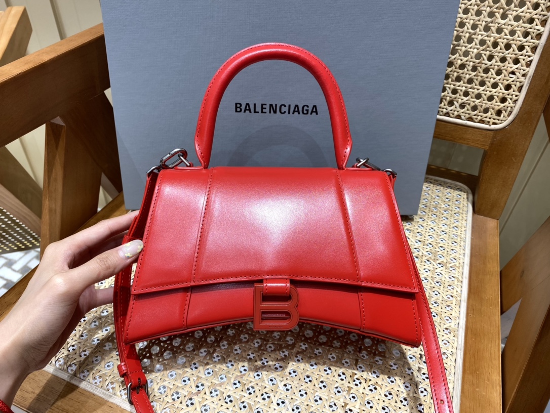 Balenciaga Hourglass S 23CM 平纹纹沙漏包 593546红色/红扣