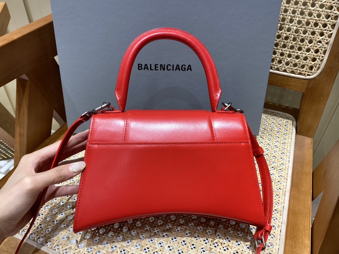 Balenciaga Hourglass S 23CM 平纹纹沙漏包 593546红色/红扣