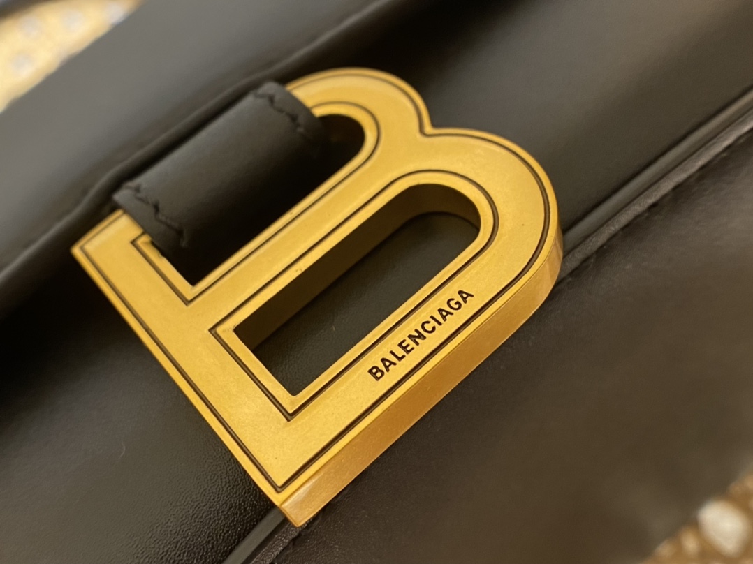 Balenciaga Hourglass S 23CM 平纹纹沙漏包 593546黑色/金扣