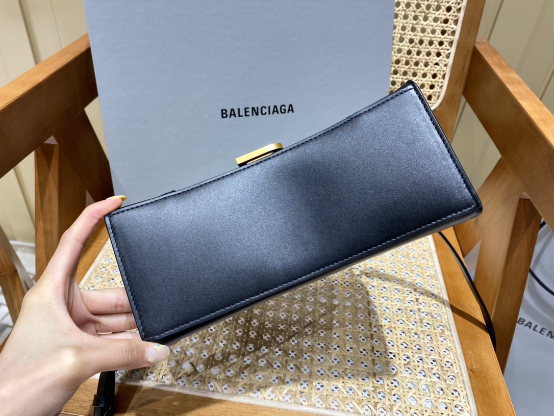 Balenciaga Hourglass S 23CM 平纹纹沙漏包 593546黑色/金扣