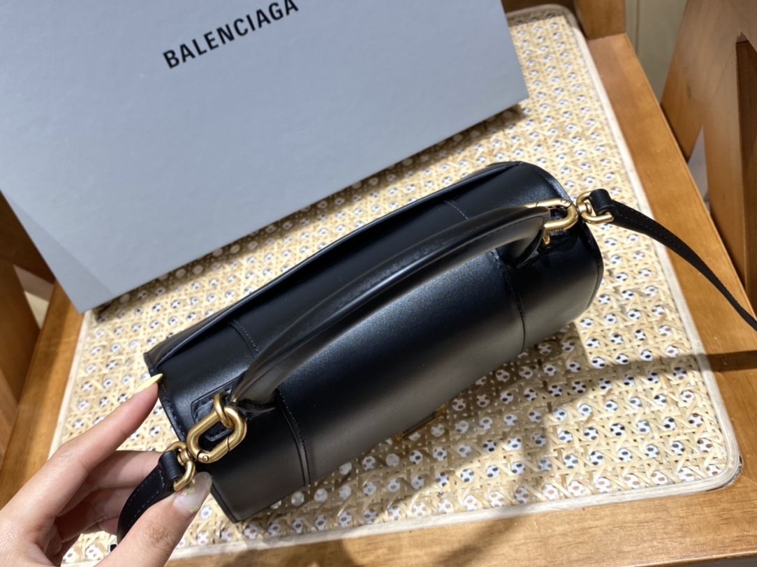 Balenciaga Hourglass S 23CM 平纹纹沙漏包 593546黑色/金扣