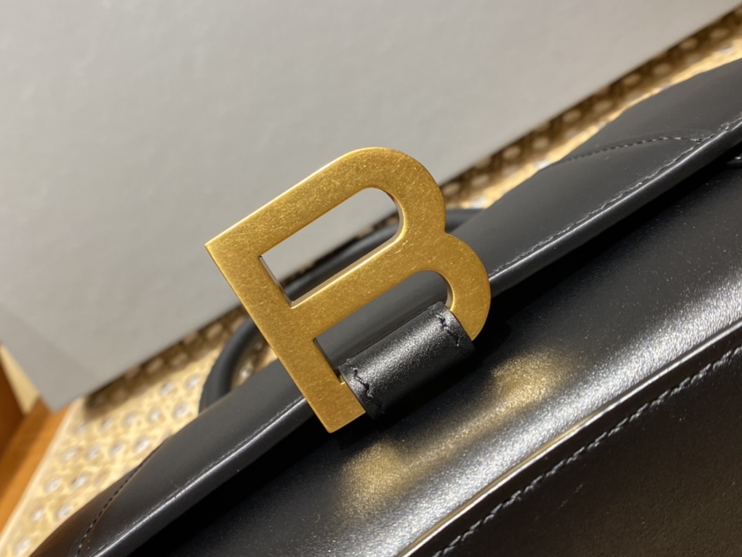 Balenciaga Hourglass S 23CM 平纹纹沙漏包 593546黑色/金扣
