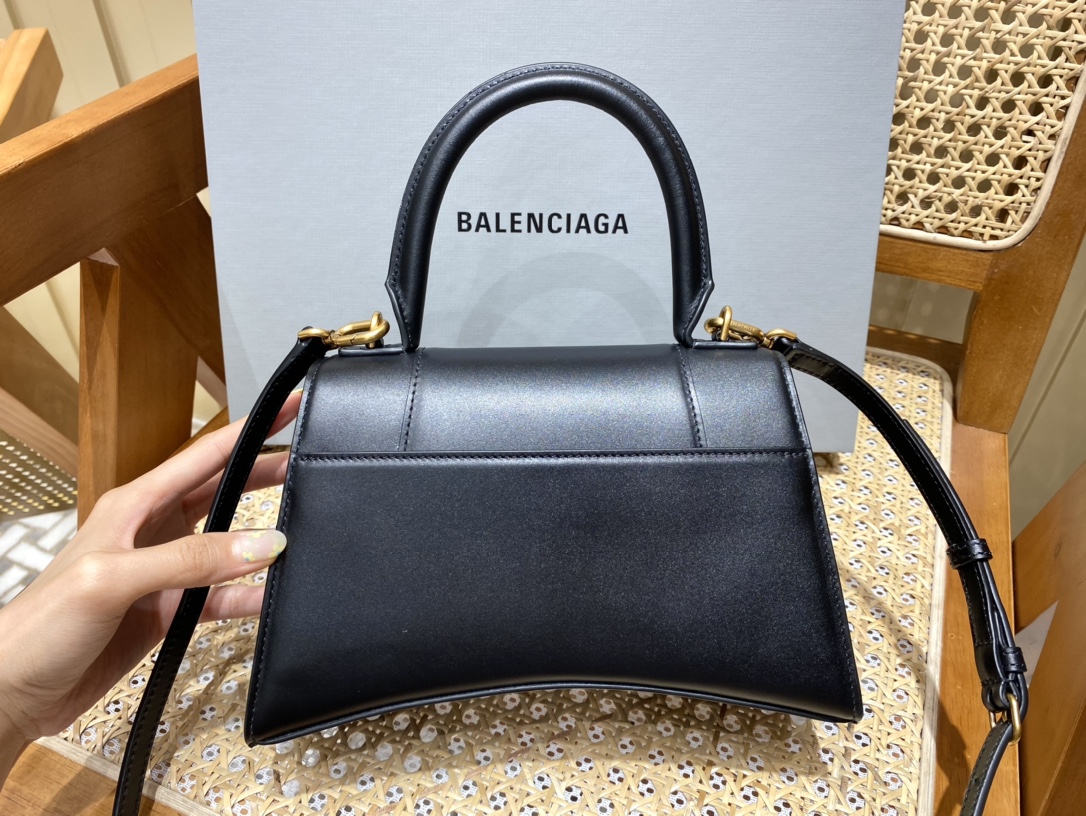 Balenciaga Hourglass S 23CM 平纹纹沙漏包 593546黑色/金扣