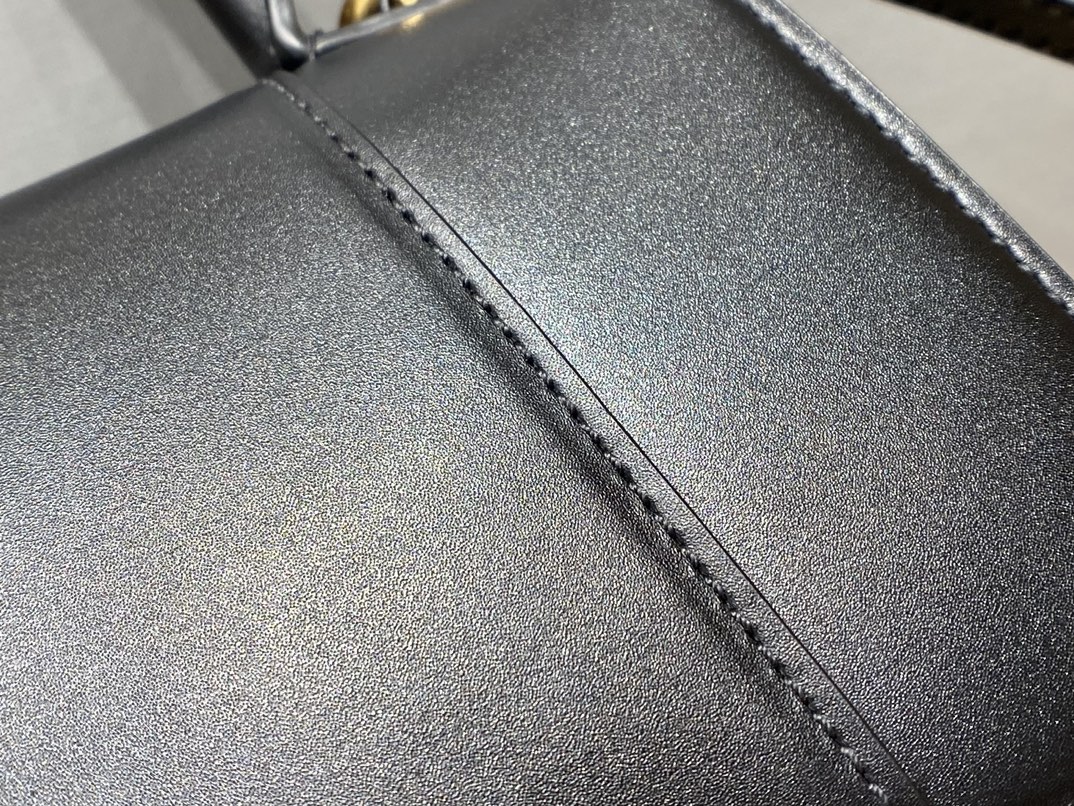 Balenciaga Hourglass S 23CM 平纹纹沙漏包 593546黑色/金扣