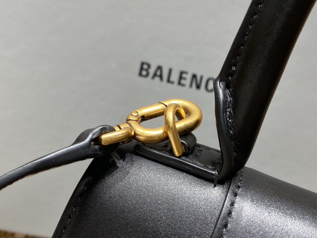 Balenciaga Hourglass S 23CM 平纹纹沙漏包 593546黑色/金扣