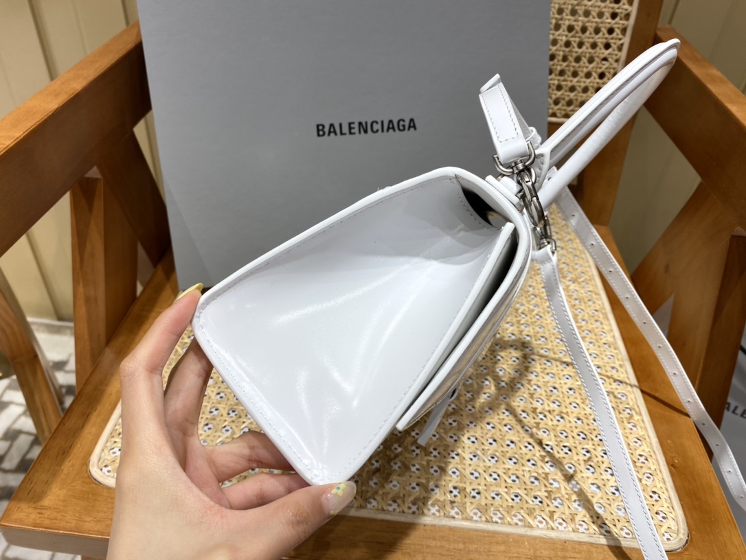Balenciaga Hourglass S 23CM 平纹纹沙漏包 593546奶白色/白扣