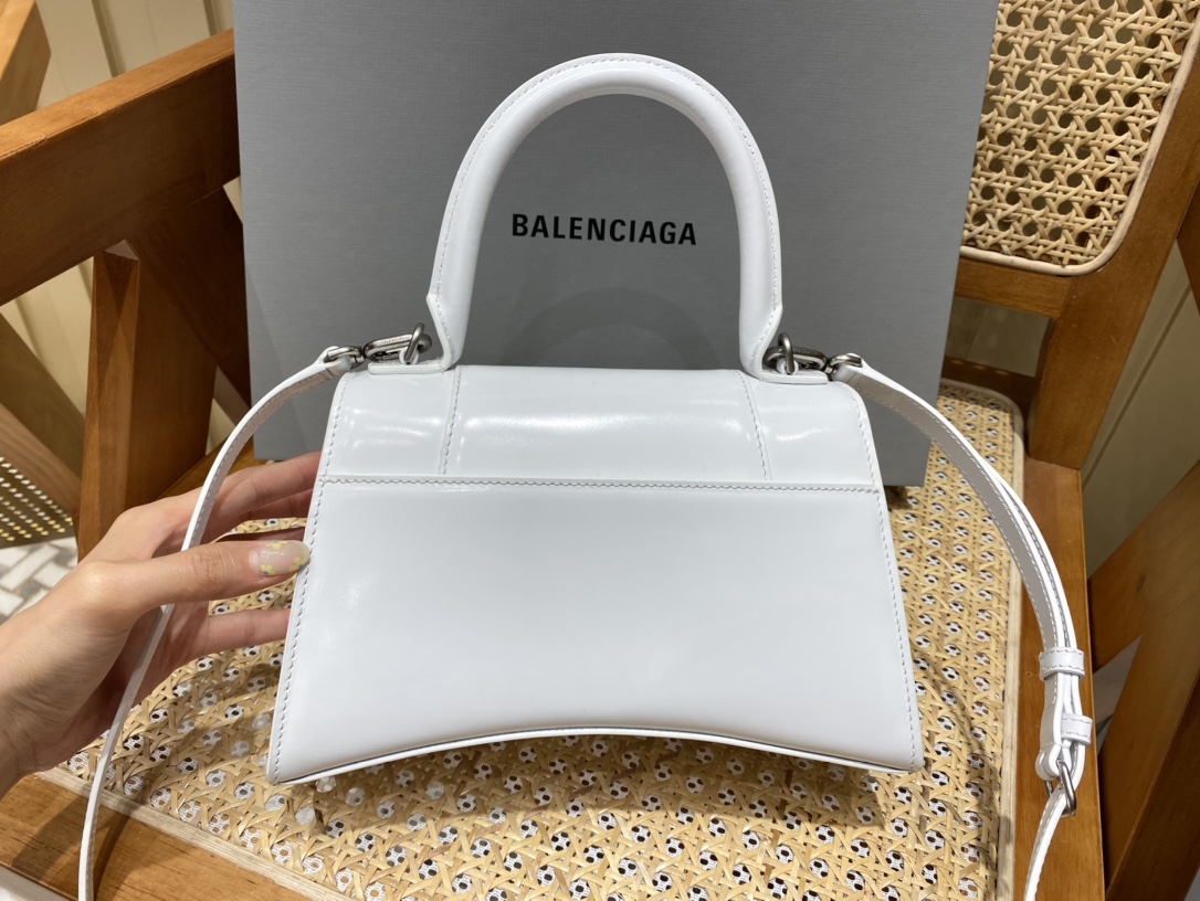 Balenciaga Hourglass S 23CM 平纹纹沙漏包 593546奶白色/白扣