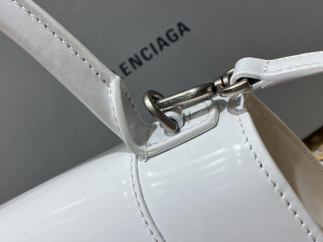 Balenciaga Hourglass S 23CM 平纹纹沙漏包 593546奶白色/白扣