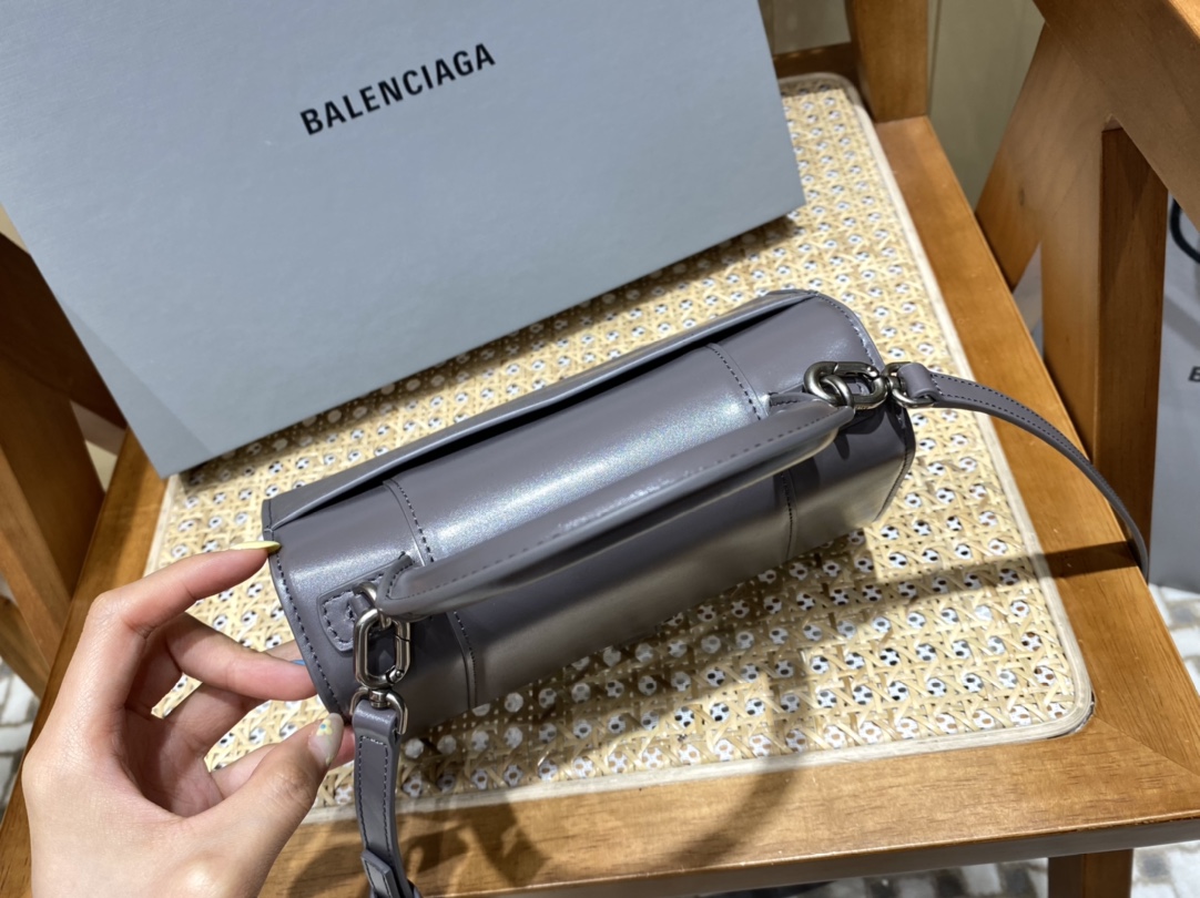 Balenciaga Hourglass S 23CM 平纹纹沙漏包 593546灰色/银扣