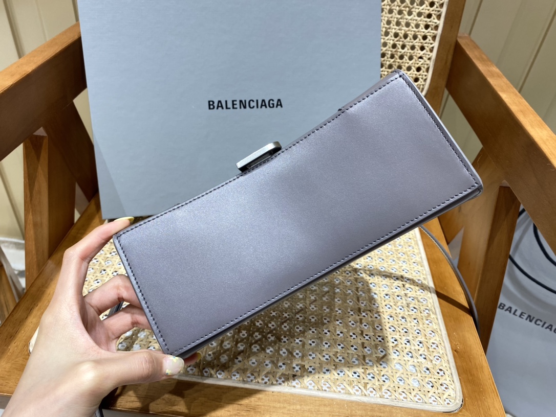 Balenciaga Hourglass S 23CM 平纹纹沙漏包 593546灰色/银扣