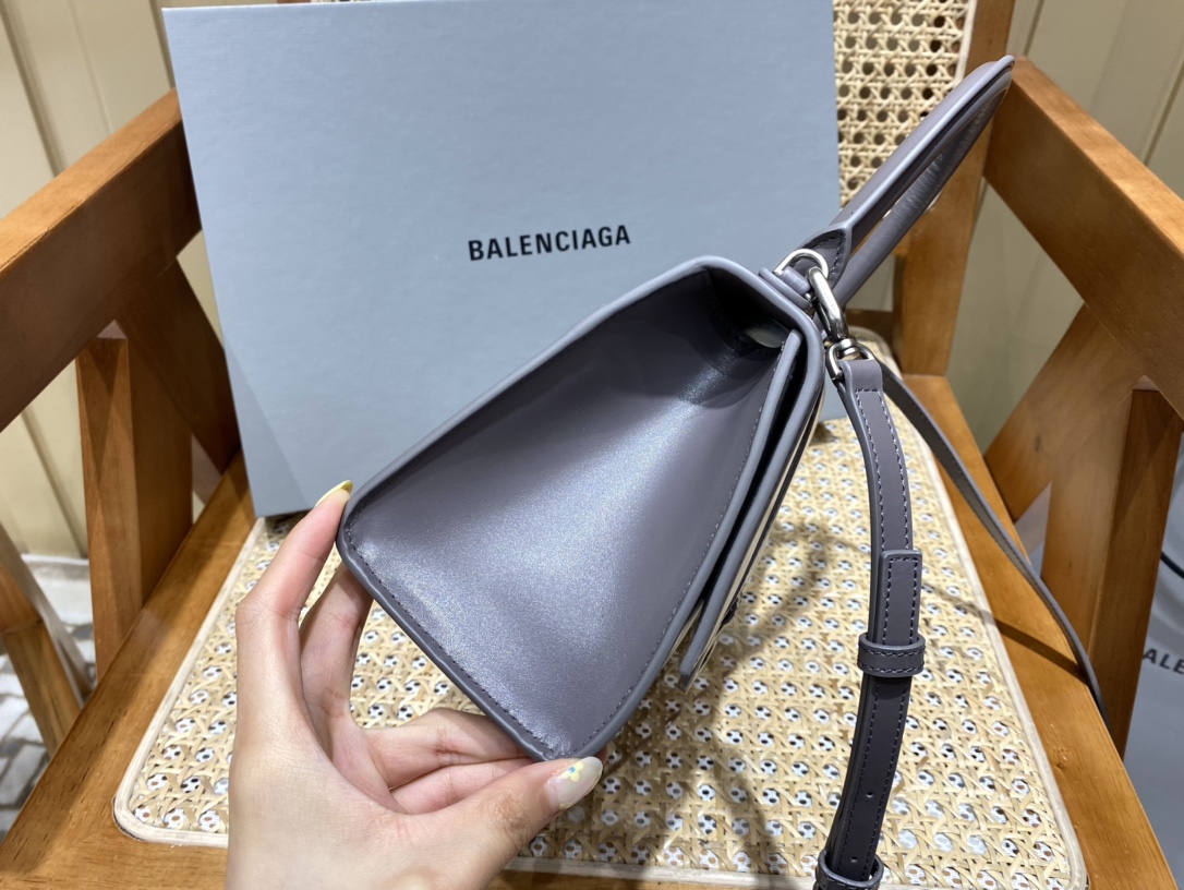 Balenciaga Hourglass S 23CM 平纹纹沙漏包 593546灰色/银扣