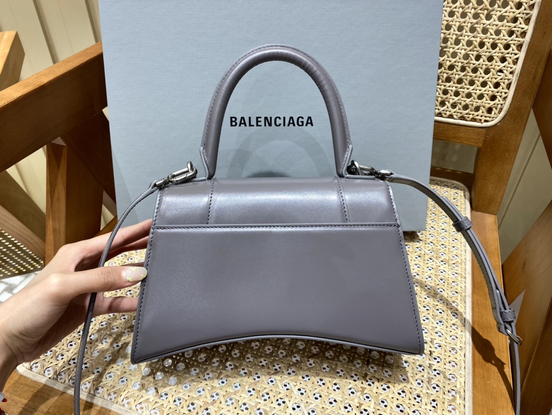 Balenciaga Hourglass S 23CM 平纹纹沙漏包 593546灰色/银扣