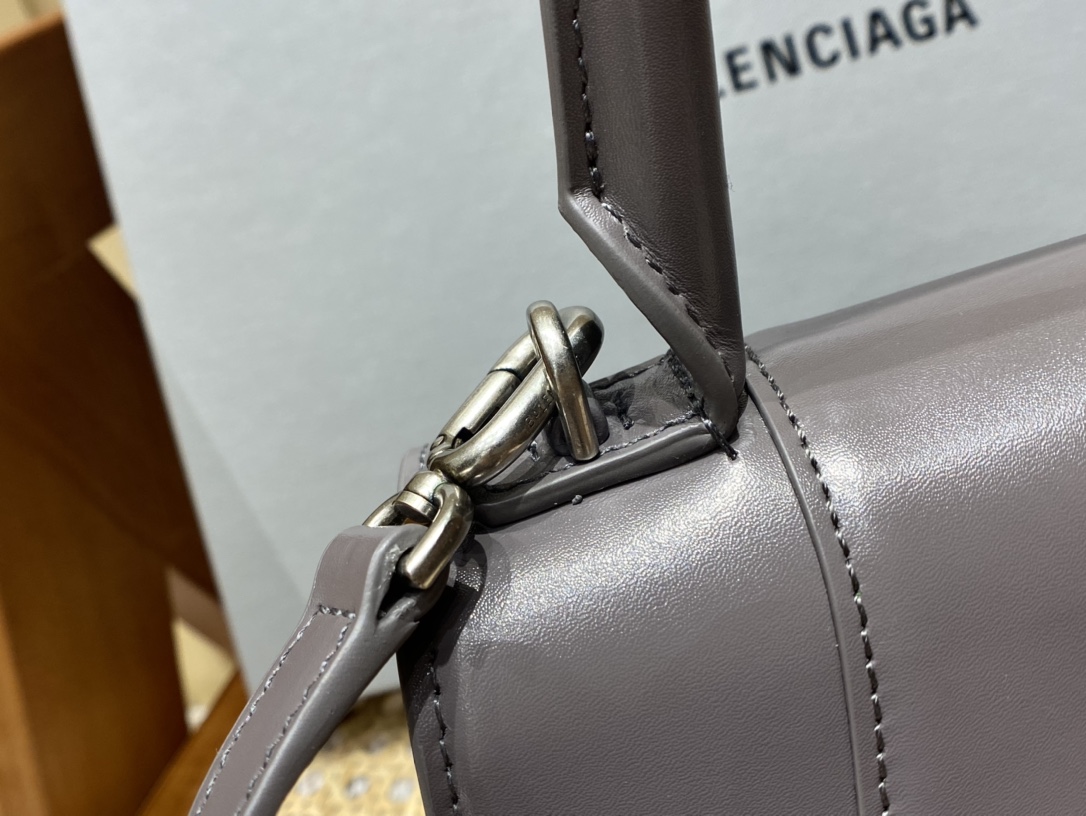 Balenciaga Hourglass S 23CM 平纹纹沙漏包 593546灰色/银扣