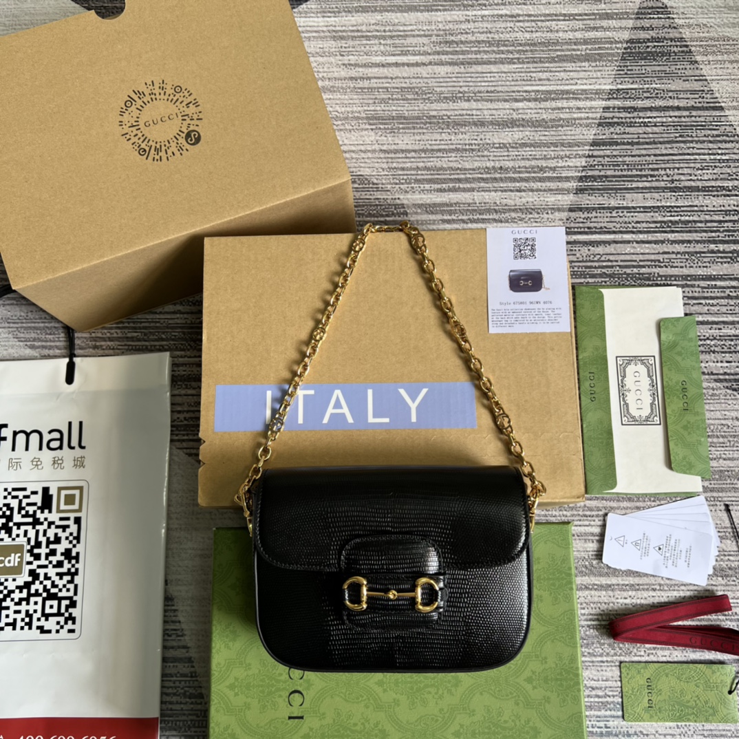 GUCCI Horsebit 1955 蜥蜴纹皮 链条包 马衔扣