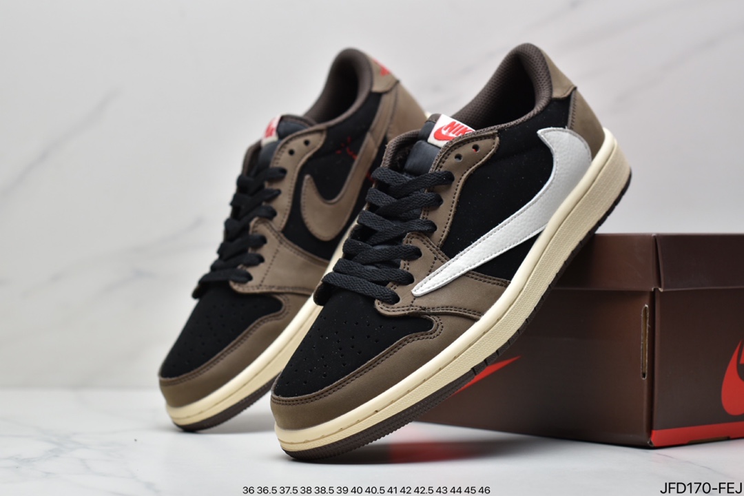 170 乔丹/Air Jordanaj1 Travis Scott x Air Jordan 1 Low 拖鞋乔1低帮联名TS低帮倒钩深棕CQ4277