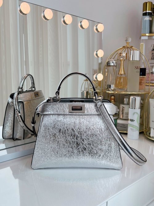 Fendi Peekaboo I See U Petite Silver Leather Mini Bag 1 Fendi Peekaboo I See U Petite Silver Leather Mini Bag