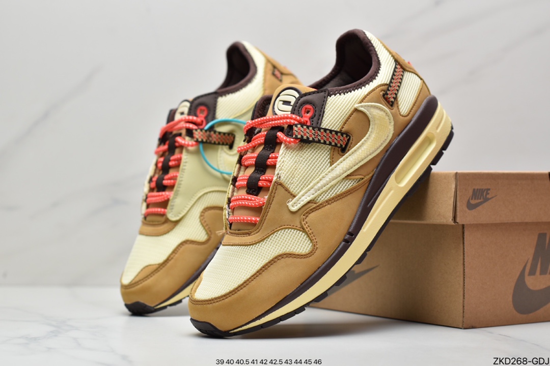 270 Travis Scott x Nike Air Max 1”Cactus Jack”改版款低帮“深棕麦黄米倒钩”DO9392-701