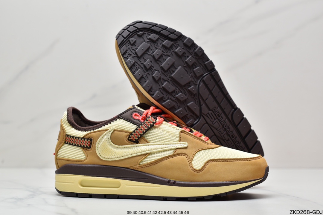 270 Travis Scott x Nike Air Max 1”Cactus Jack”改版款低帮“深棕麦黄米倒钩”DO9392-701