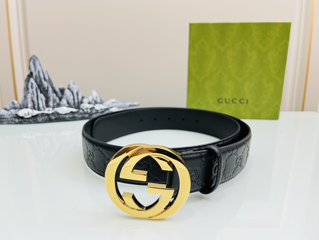 I0  Gucci 古奇  皮带腰带：单面使用专柜质量、百分百头层牛皮、24k钢扣、送人自用首选、保证真皮 包装：请认准图片专柜包装、送打孔器 全套包装 宽度：3.8cm 长度：国标cm-cm 不可以自行裁剪