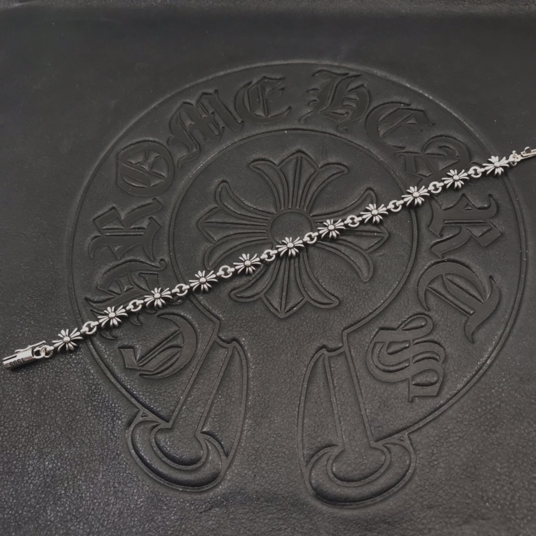 Chrome Hearts 高版本克罗心无钻细十字花手链，对版插扣， 14K刻字插片，男女均可佩戴，尺码17-18-19可选