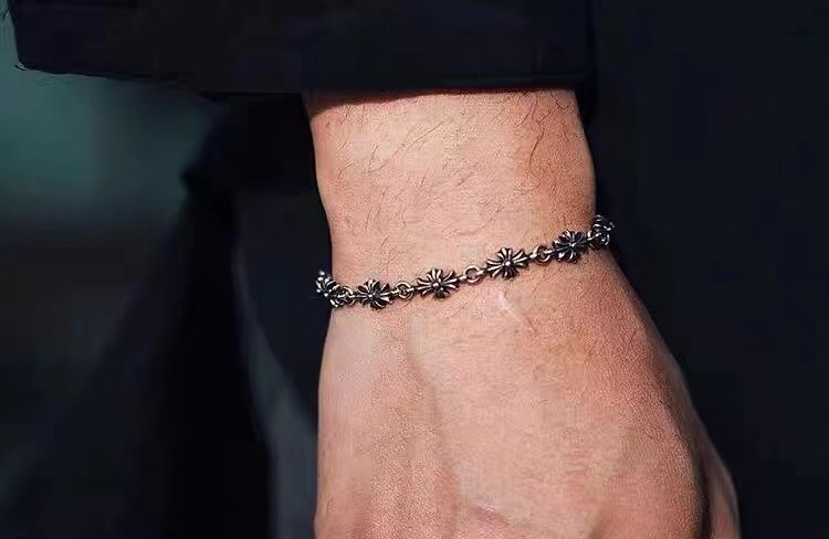 Chrome Hearts 高版本克罗心无钻细十字花手链，对版插扣， 14K刻字插片，男女均可佩戴，尺码17-18-19可选