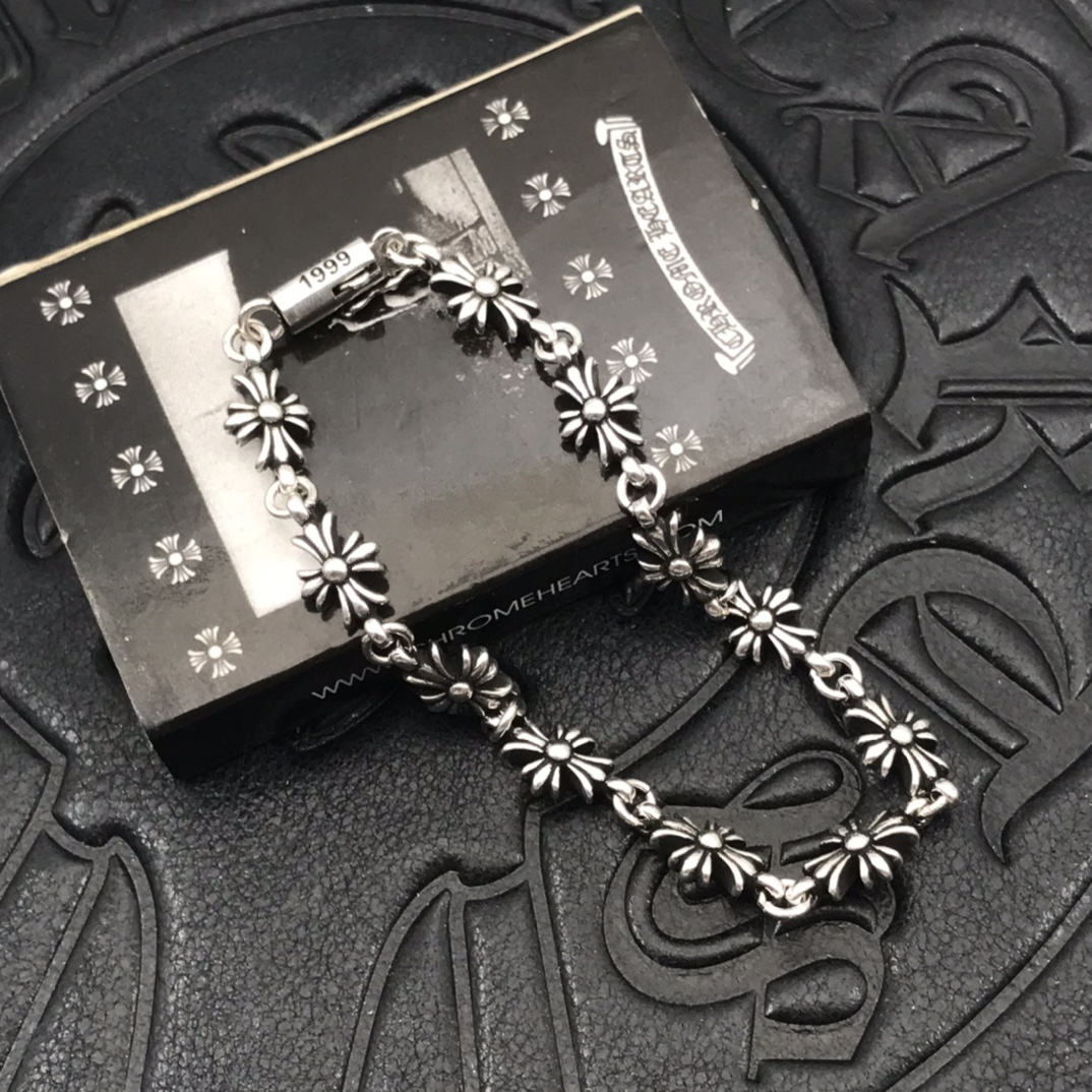 Chrome Hearts 高版本克罗心无钻细十字花手链，对版插扣， 14K刻字插片，男女均可佩戴，尺码17-18-19可选