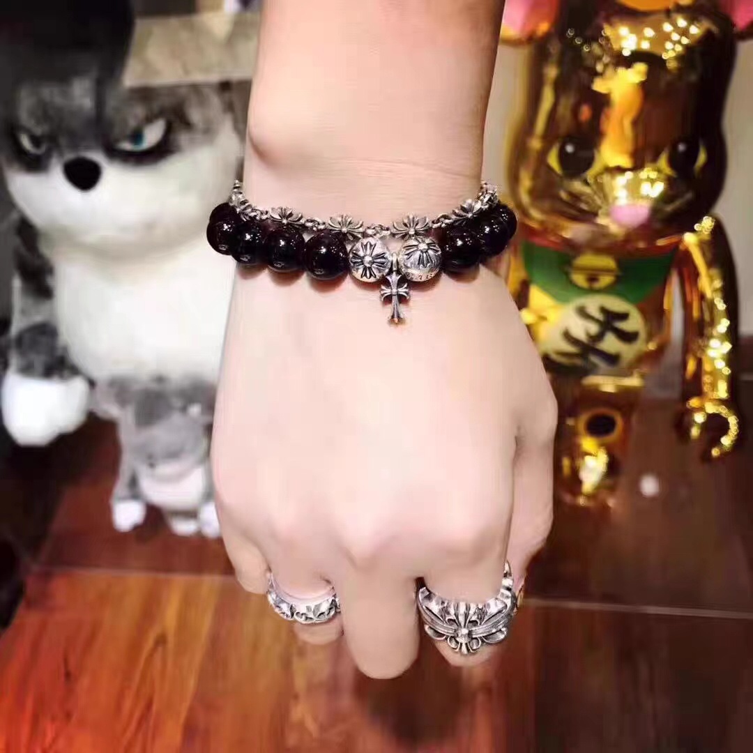 Chrome Hearts 高版本克罗心无钻细十字花手链，对版插扣， 14K刻字插片，男女均可佩戴，尺码17-18-19可选
