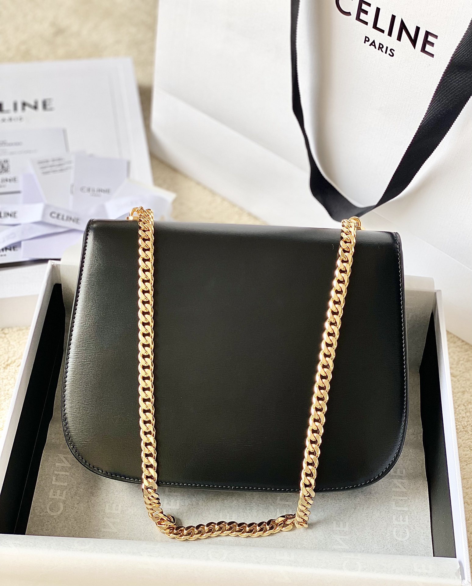CELINE赛琳BESACE TRIOMPHE最新款顶级box牛皮链条包199273