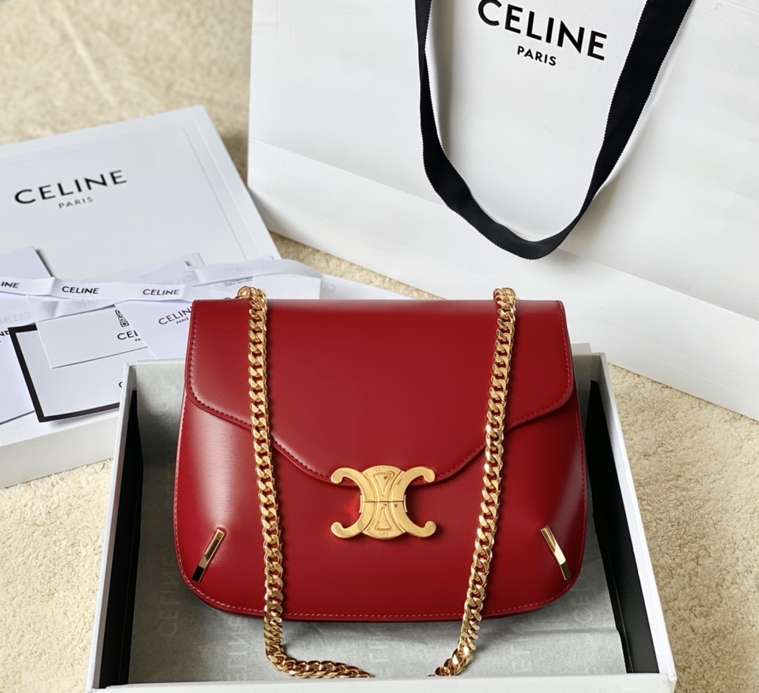 CELINE赛琳BESACE TRIOMPHE最新款顶级box牛皮链条包199273