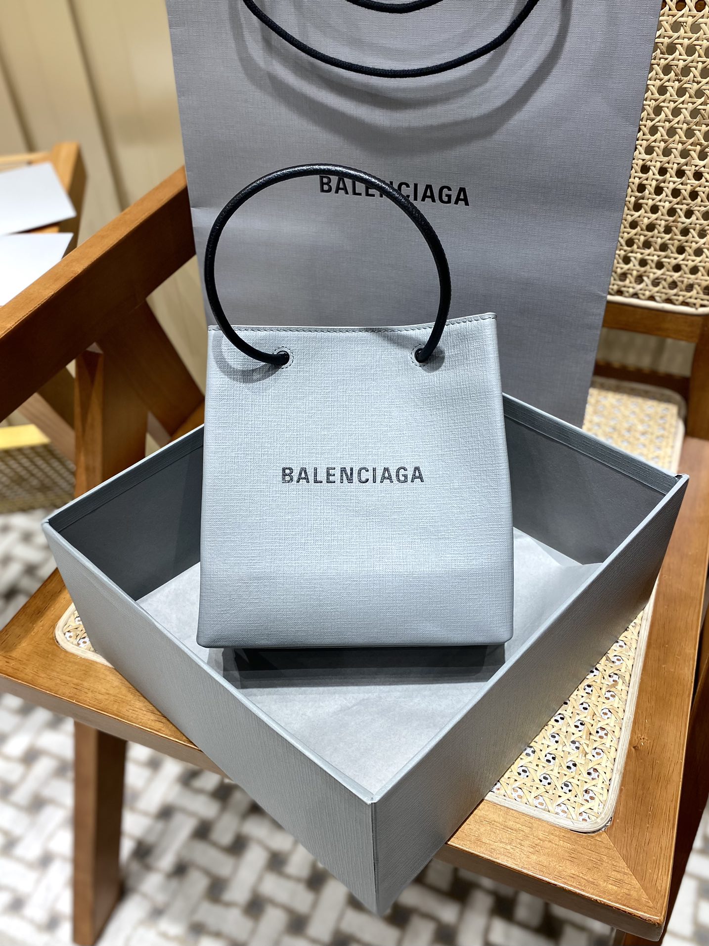 Balenciaga Shopping 20CM Bag 十字纹购物纸袋包 572411石墨灰