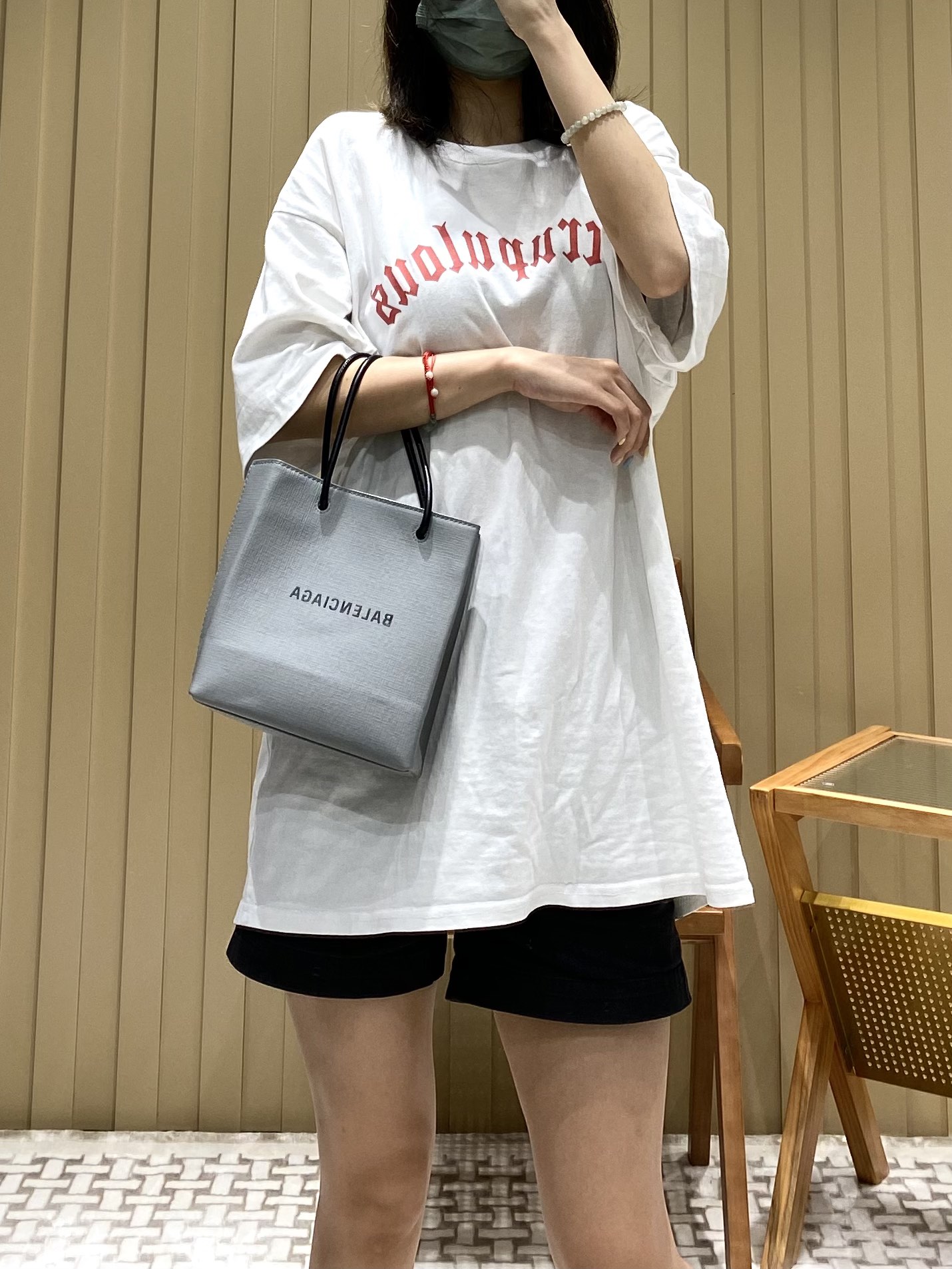 Balenciaga Shopping 20CM Bag 十字纹购物纸袋包 572411石墨灰