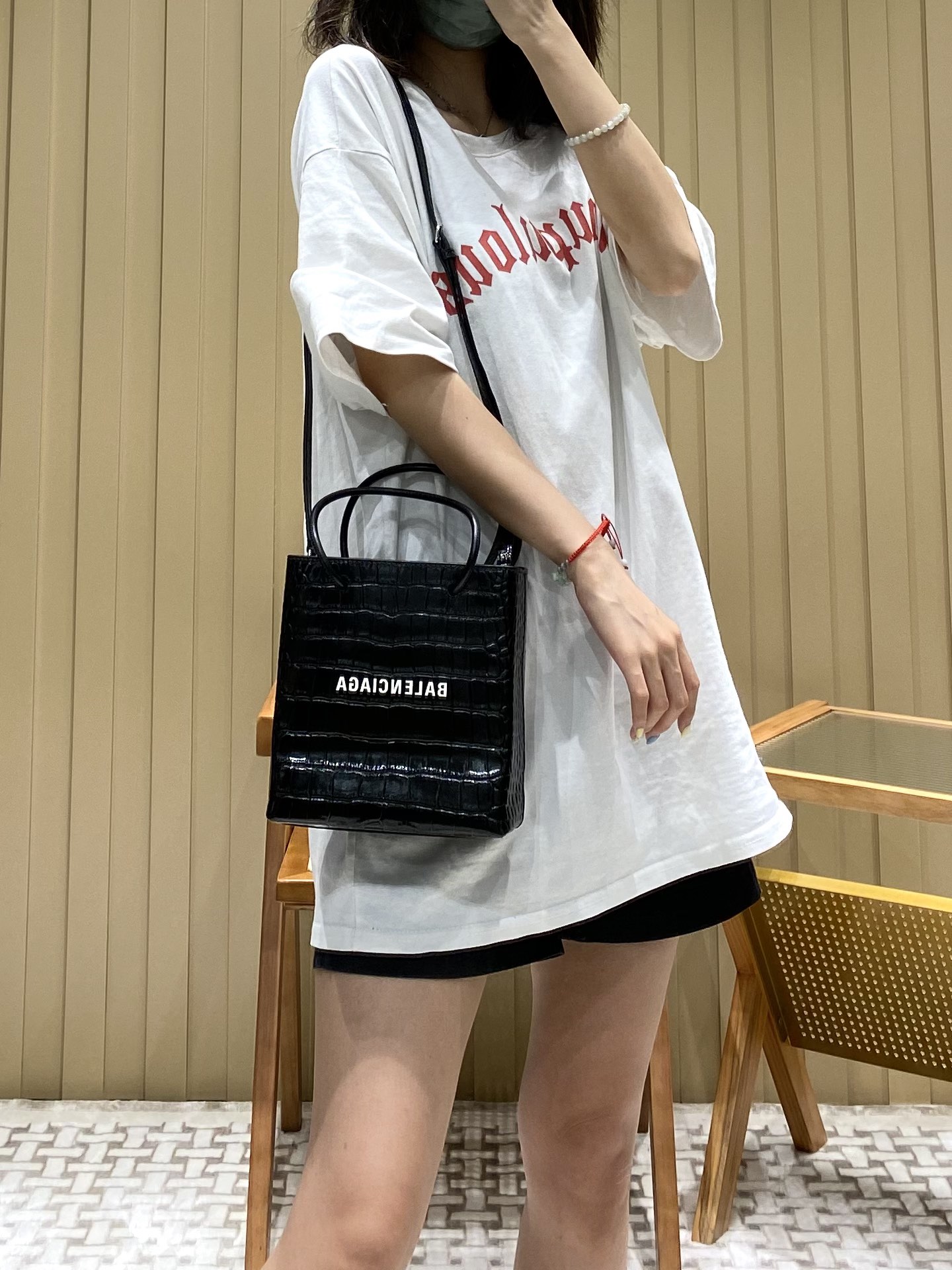 Balenciaga Shopping 20CM Bag 鳄鱼纹购物纸袋包 572411黑色