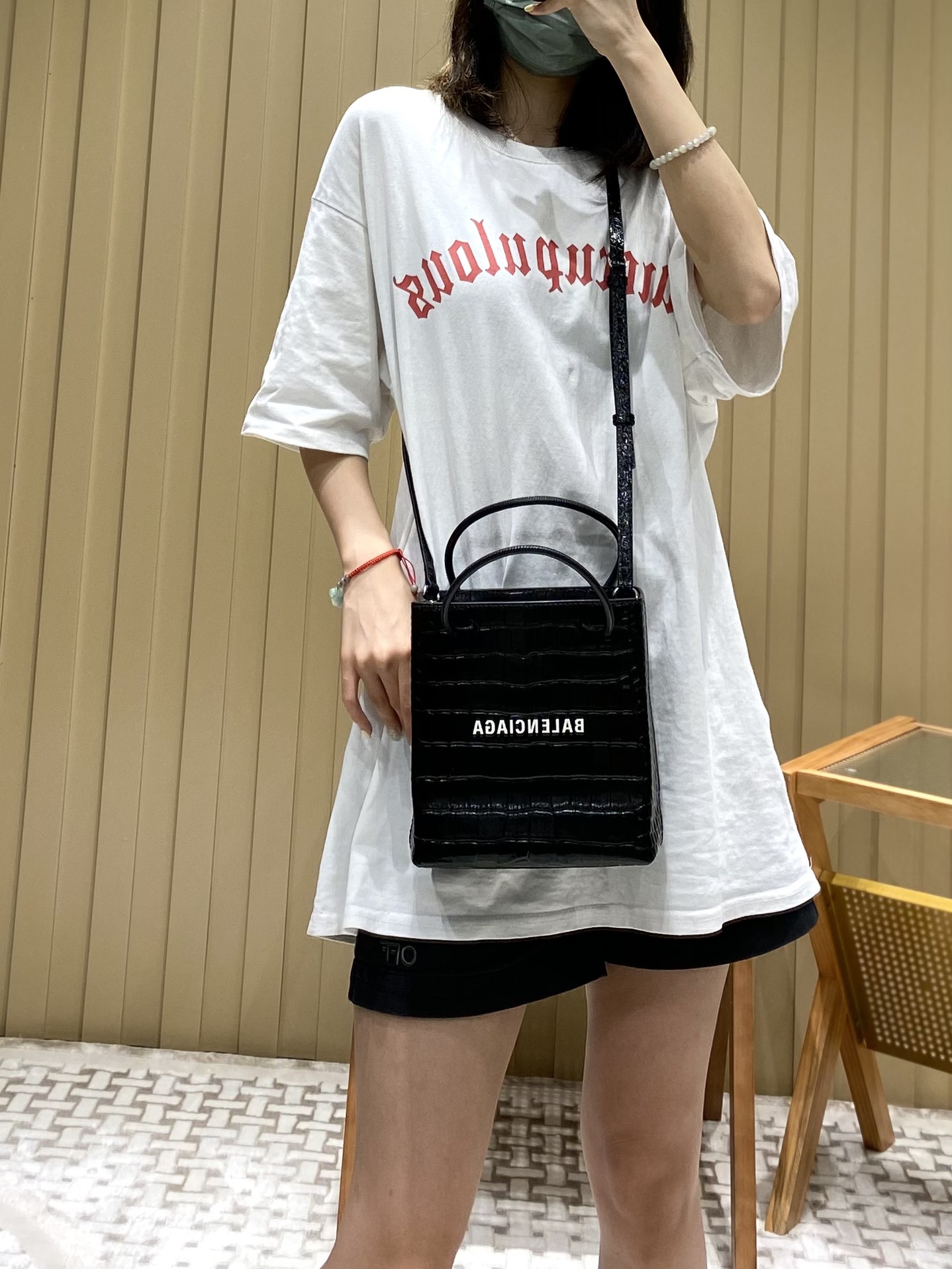 Balenciaga Shopping 20CM Bag 鳄鱼纹购物纸袋包 572411黑色