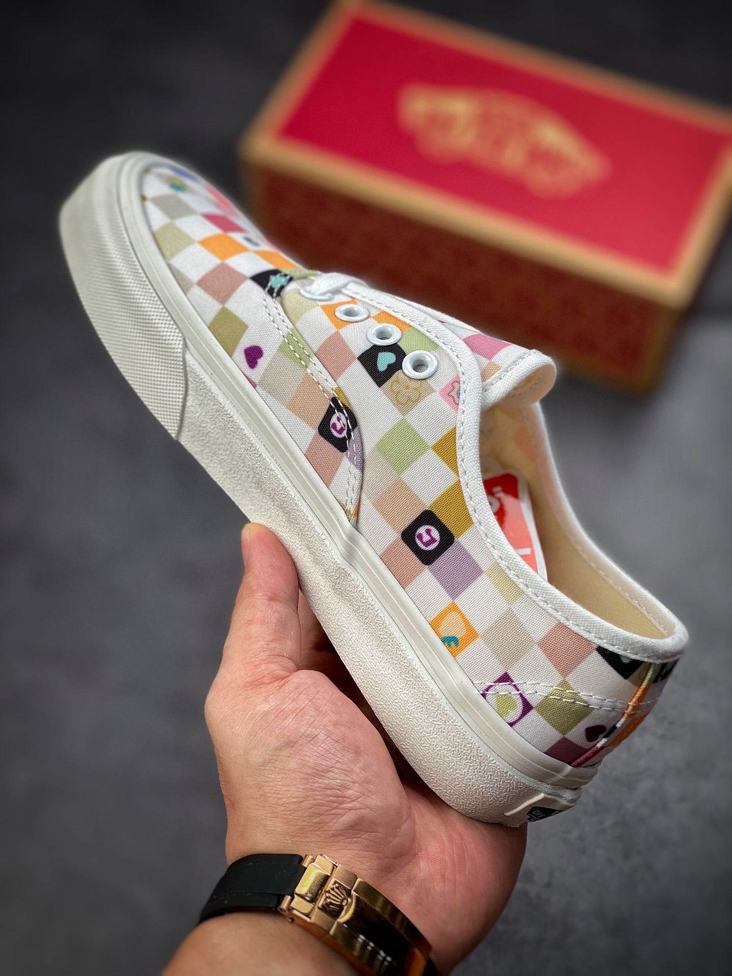 150 VANS Authentic  2022新款夏季百搭小众设计彩色棋盘格帆布鞋涂鸦休闲平底板鞋