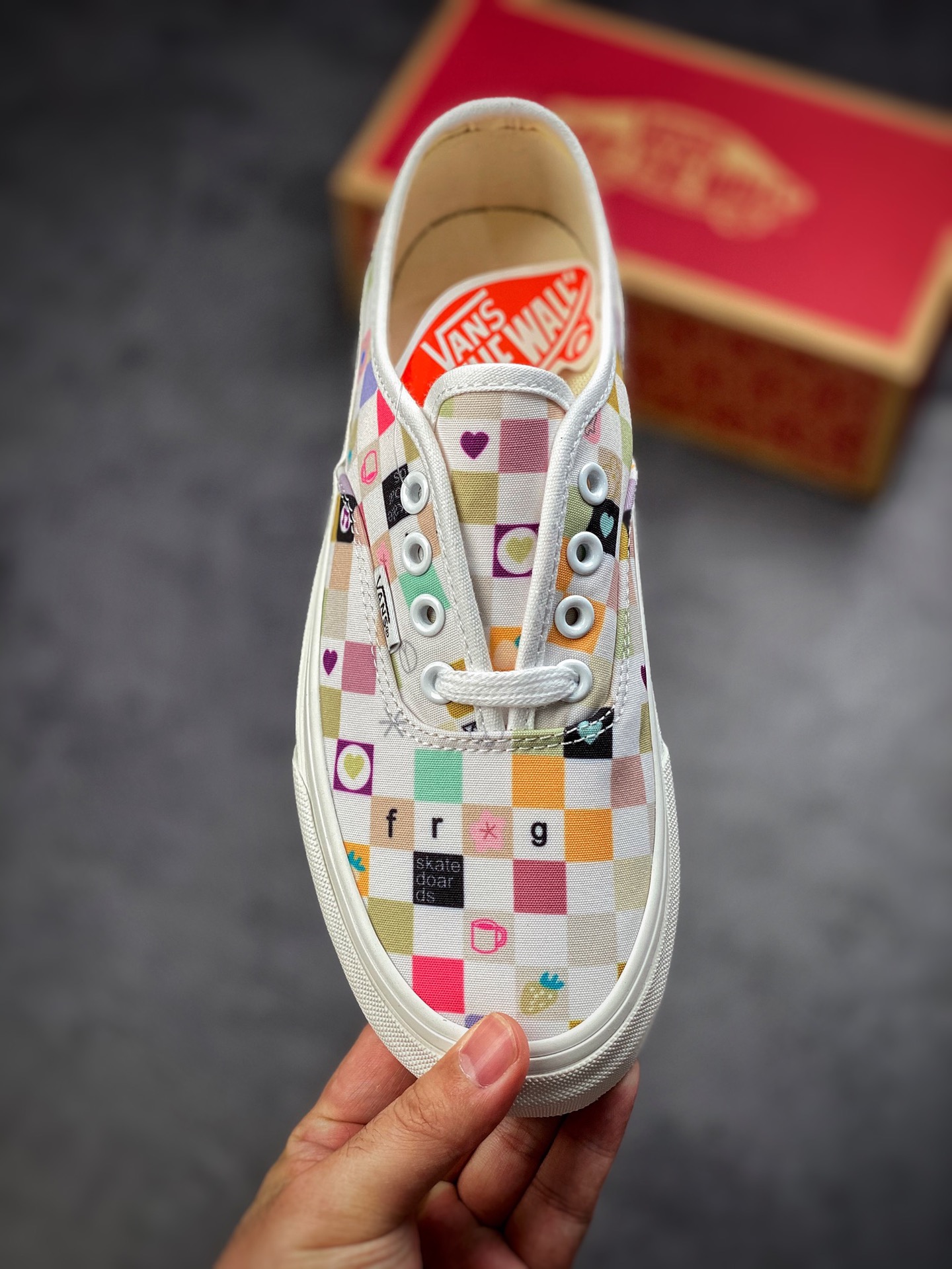 150 VANS Authentic  2022新款夏季百搭小众设计彩色棋盘格帆布鞋涂鸦休闲平底板鞋