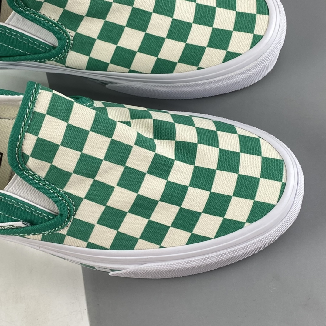 P140  Vans Classic Slip-On 绿色棋盘格经典款低帮一脚蹬懒人鞋 VN0A38F7PVC