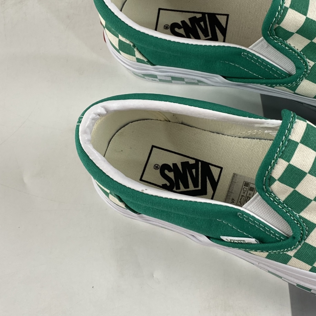 P140  Vans Classic Slip-On 绿色棋盘格经典款低帮一脚蹬懒人鞋 VN0A38F7PVC