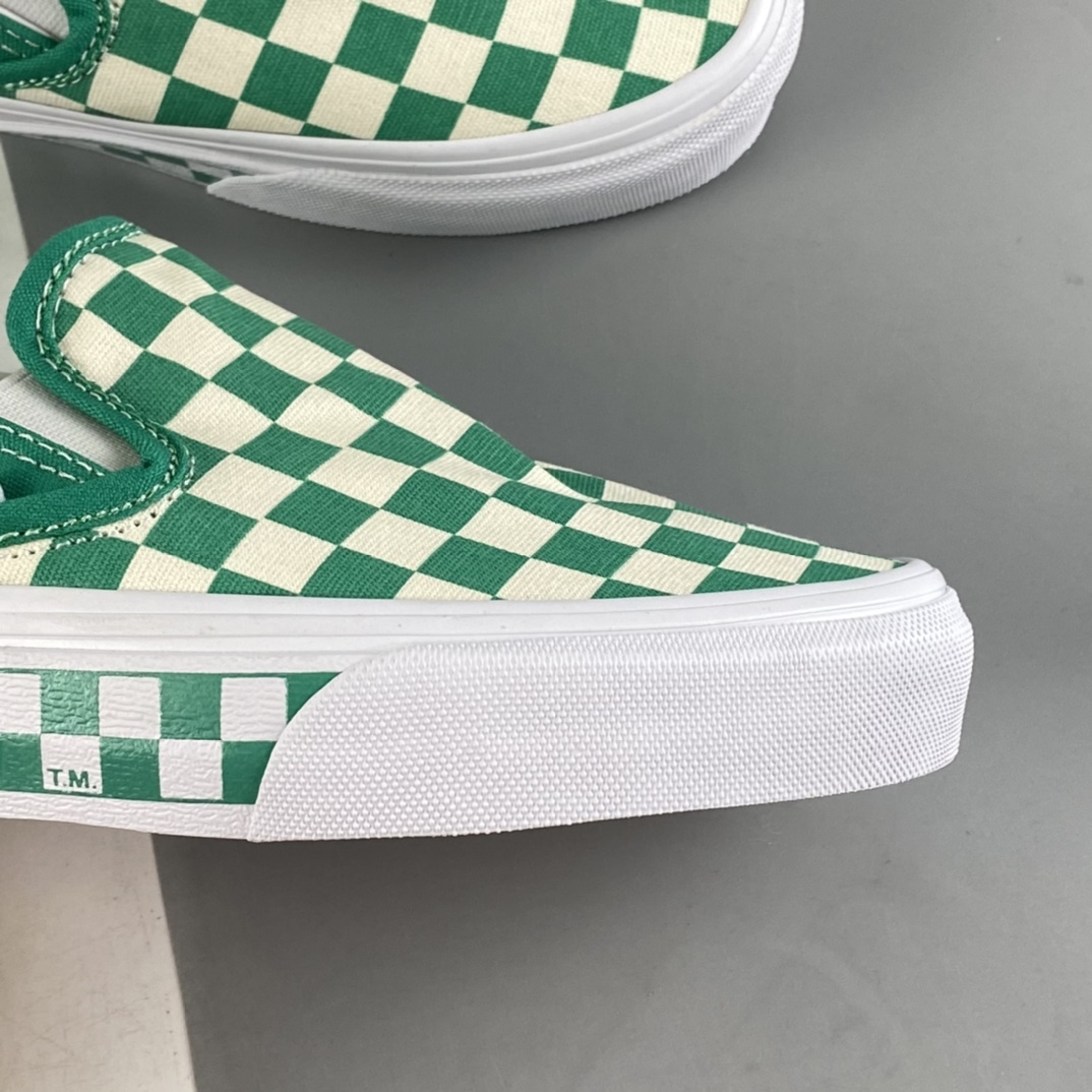 P140  Vans Classic Slip-On 绿色棋盘格经典款低帮一脚蹬懒人鞋 VN0A38F7PVC