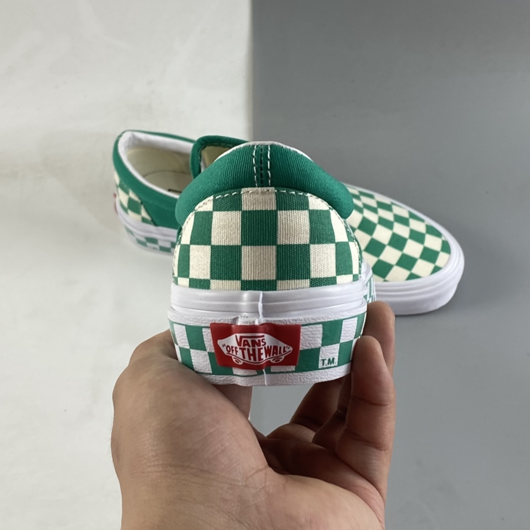 P140  Vans Classic Slip-On 绿色棋盘格经典款低帮一脚蹬懒人鞋 VN0A38F7PVC