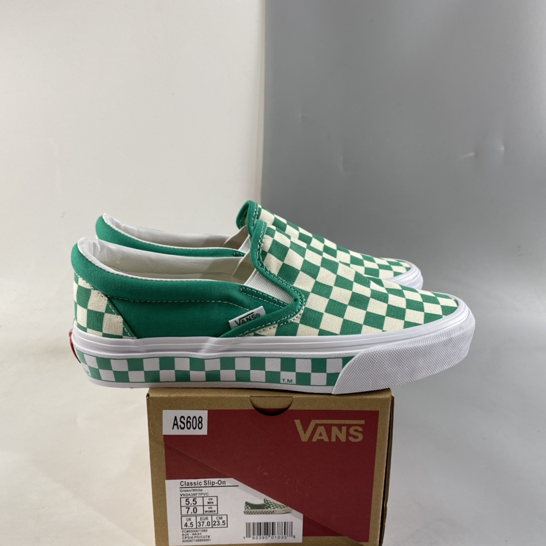 P140  Vans Classic Slip-On 绿色棋盘格经典款低帮一脚蹬懒人鞋 VN0A38F7PVC