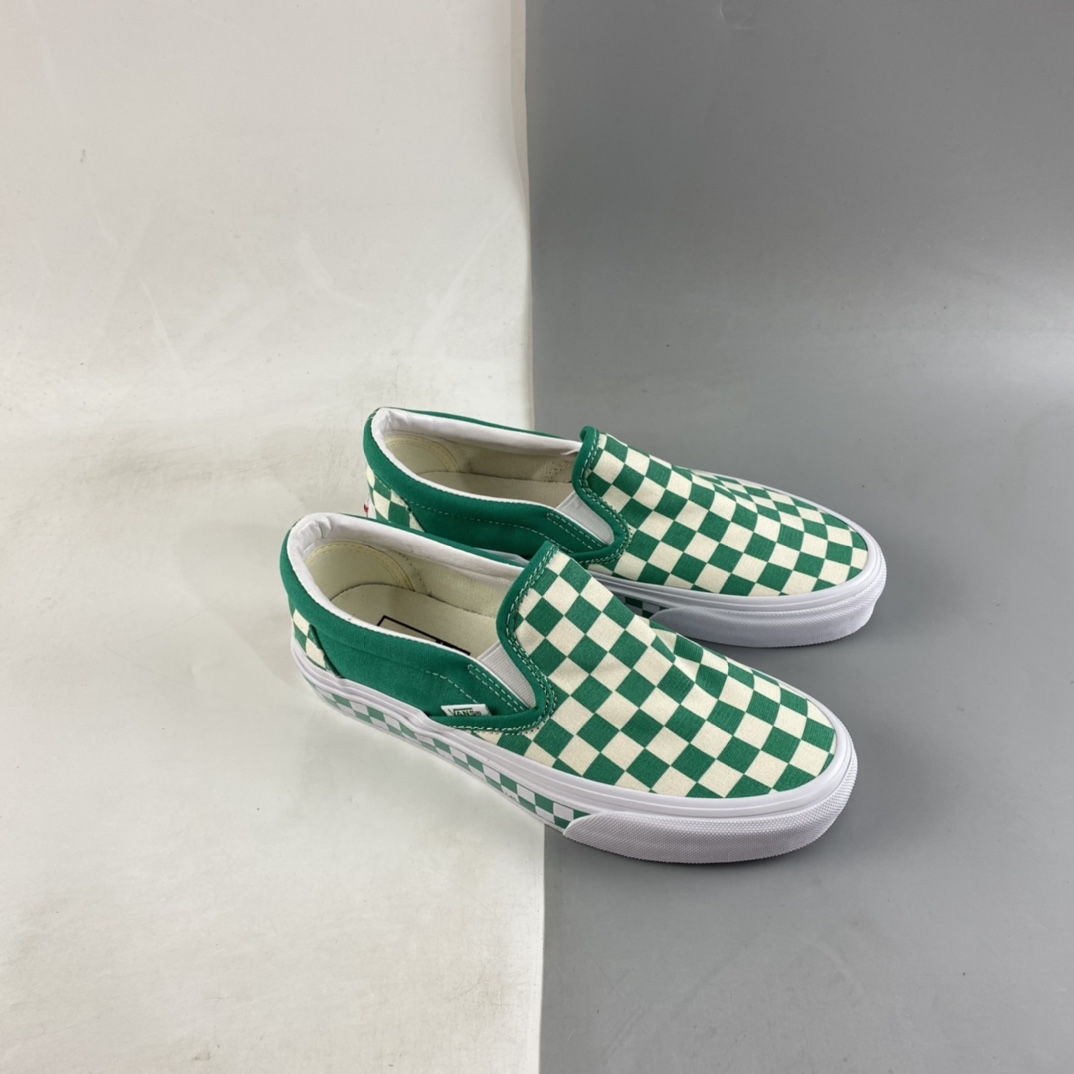 P140  Vans Classic Slip-On 绿色棋盘格经典款低帮一脚蹬懒人鞋 VN0A38F7PVC