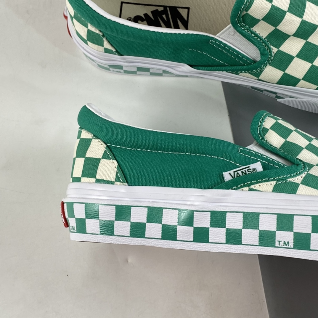 P140  Vans Classic Slip-On 绿色棋盘格经典款低帮一脚蹬懒人鞋 VN0A38F7PVC