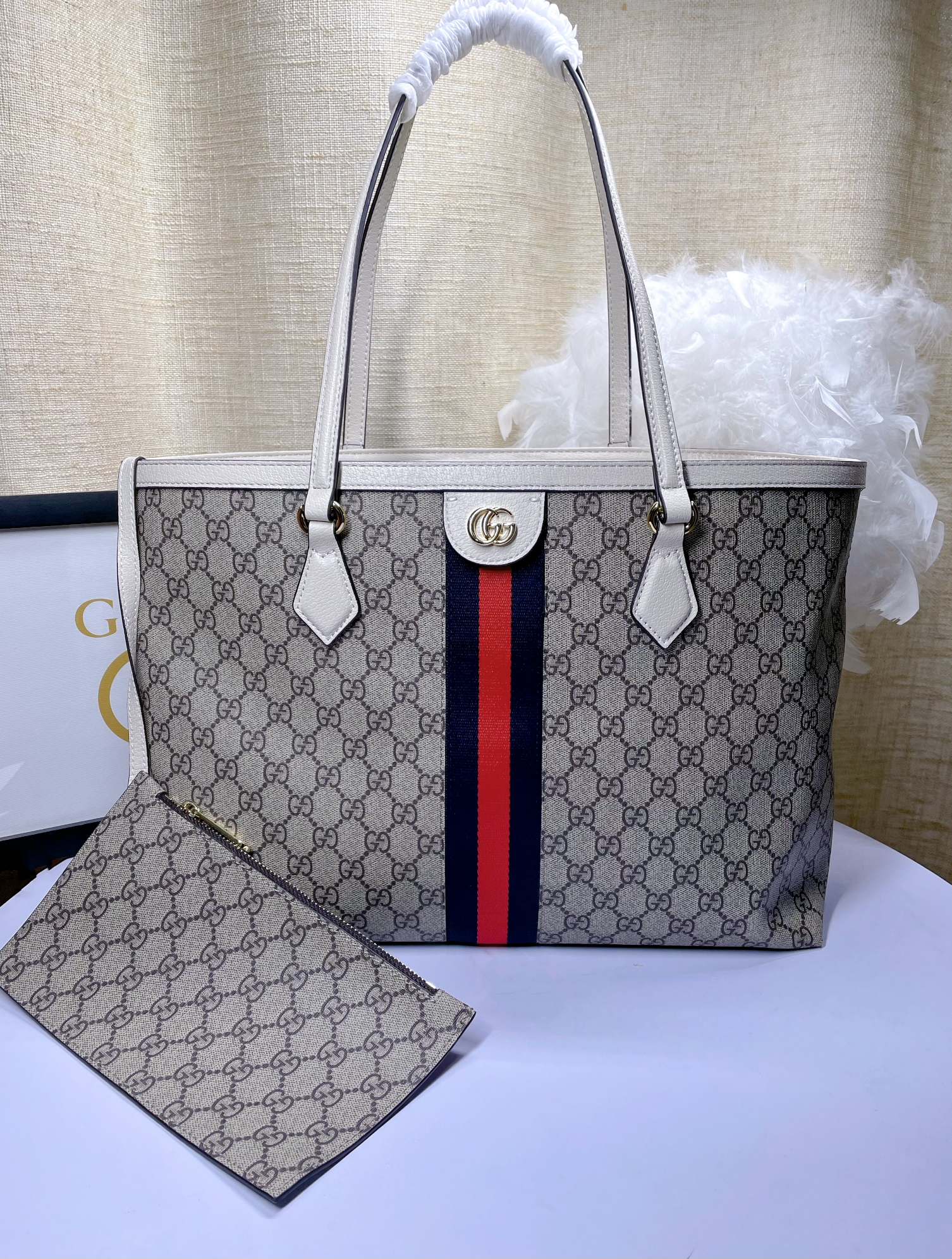 GUCCI 中号手提バッグ GG柄とストライプデザイン