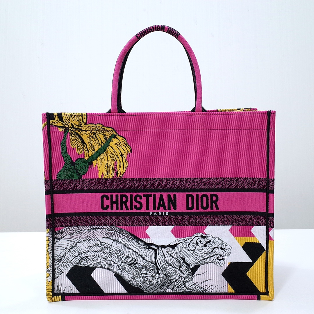 Dior Book Tote Tote Bags Pink Yellow Embroidery