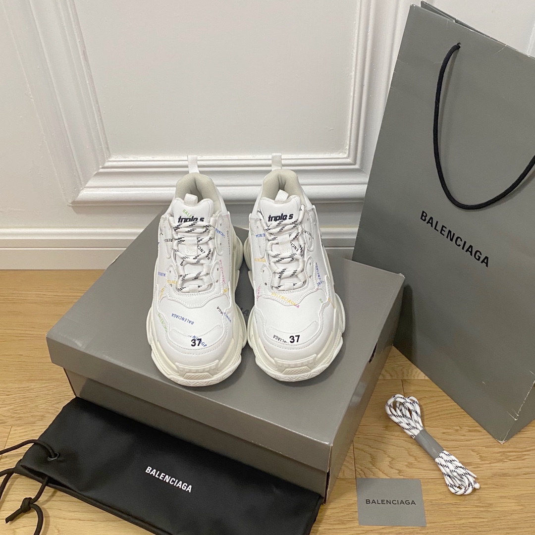 Palabras de color blanco Balenciaga·Balenciaga 2022ss nuevo nuevo color triples suela gruesa zapatillas de deporte con …
