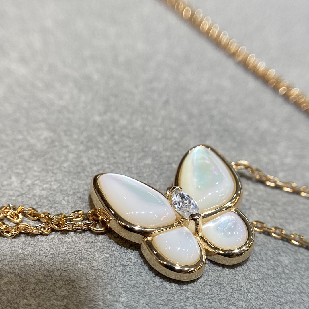 Van Cleef & Arpels vca Tow Butterfly天然白贝母蝴蝶项链